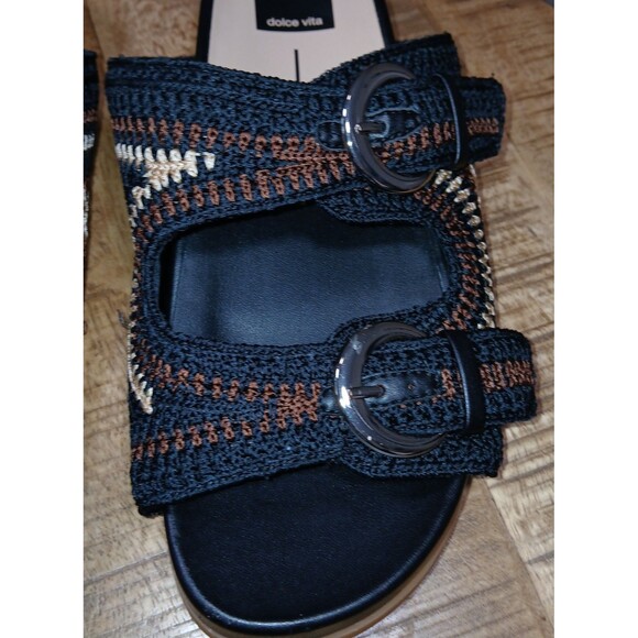 ​DOLCE VITA New Crochet Platform Slide Sandals Women's Size 8.5 Cork Weave Black - Picture 3 of 10